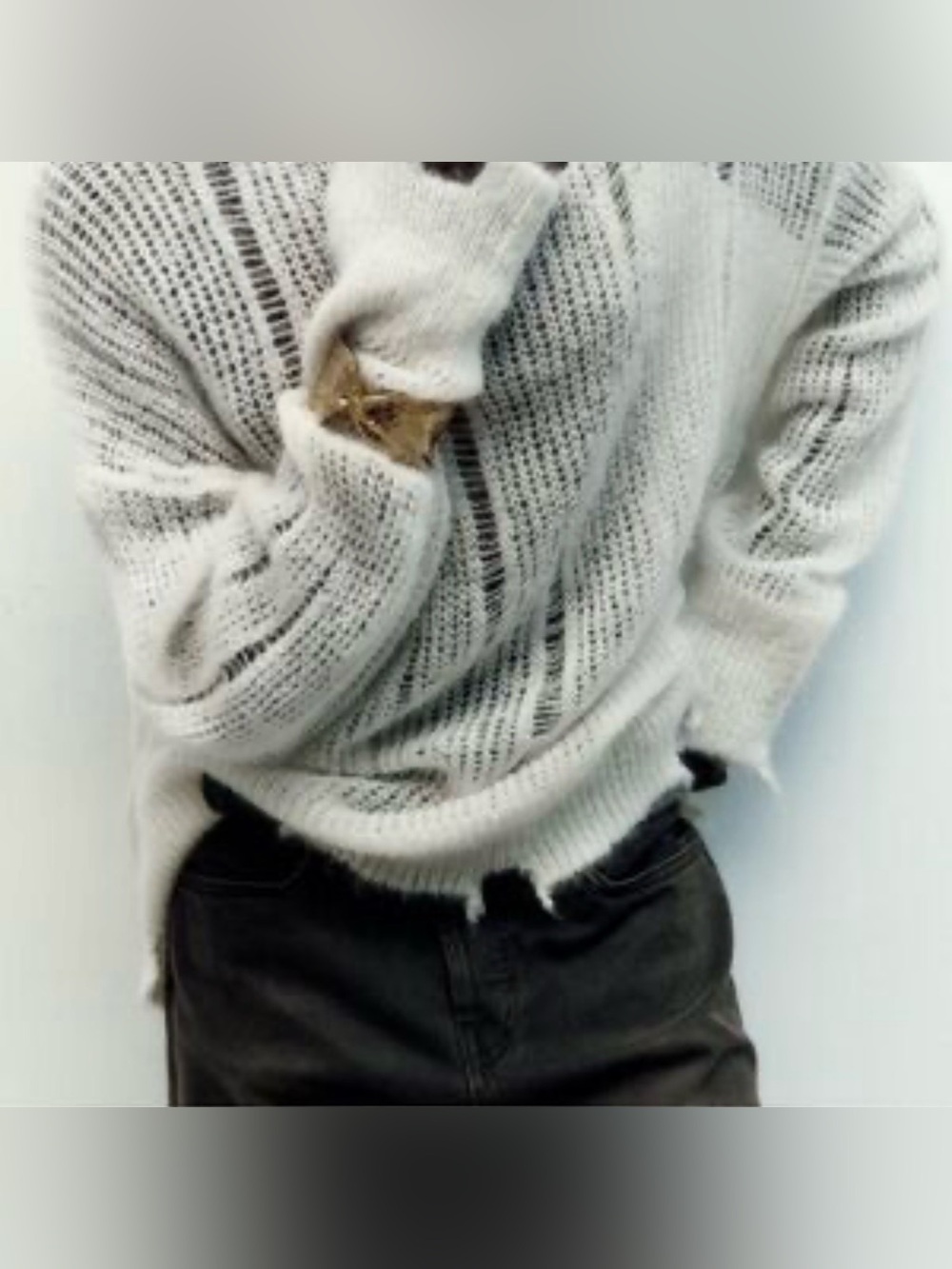 ZARA Alpaca Wool Blend Distressed Open Knit Sweater Ivory Size S NWT